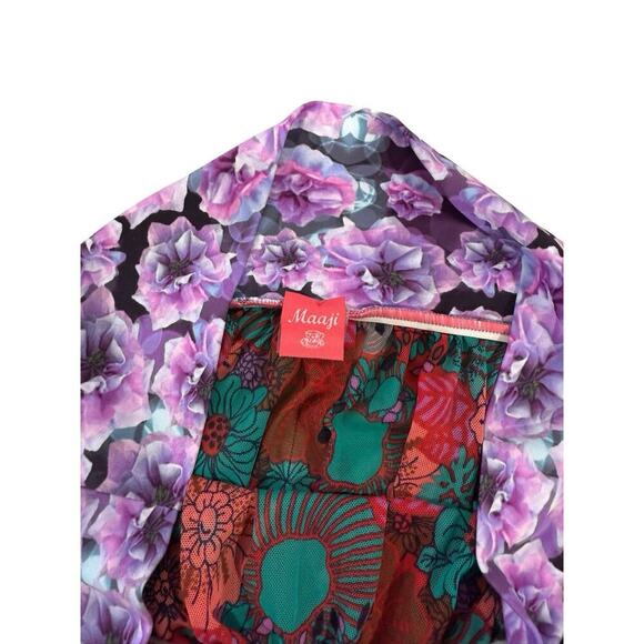 Maagi Bright Floral Mesh Maxi Skirt Tiered Swim Cover Up Beach Womens Medium - Picture 7 of 7